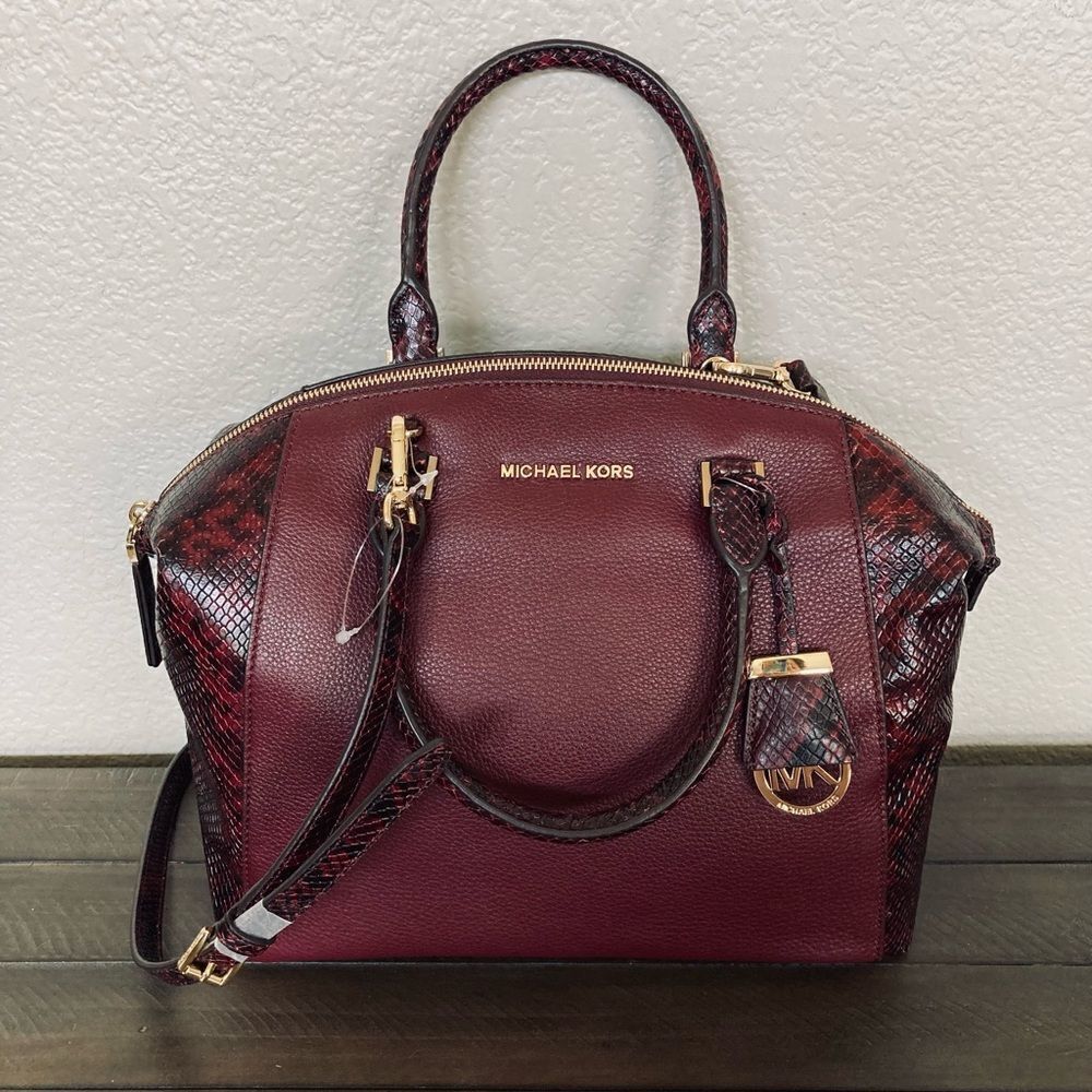 Michael Kors Burgundy Red Python Snake Handbag Sa… - image 2